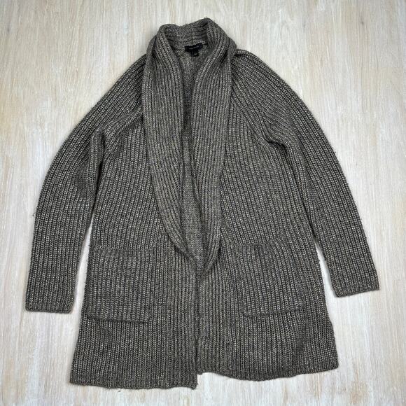 Ann Taylor Shimmer Ribbed Knit Cozy Pockets Open Front Cardigan Sweater Large - Picture 1 of 15